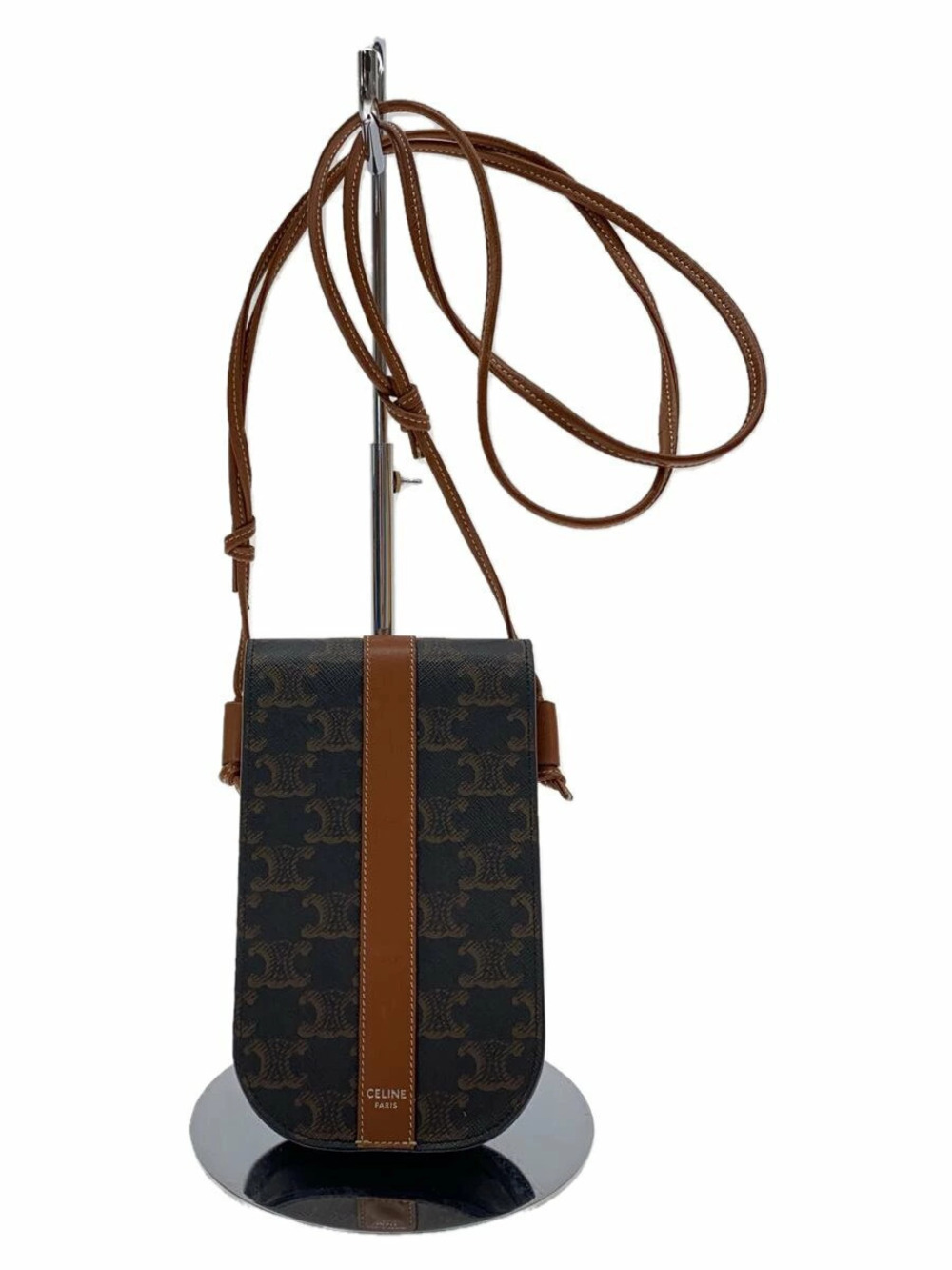 Celine Flap mobile Pouch Clutch shoulder bag canvas brown